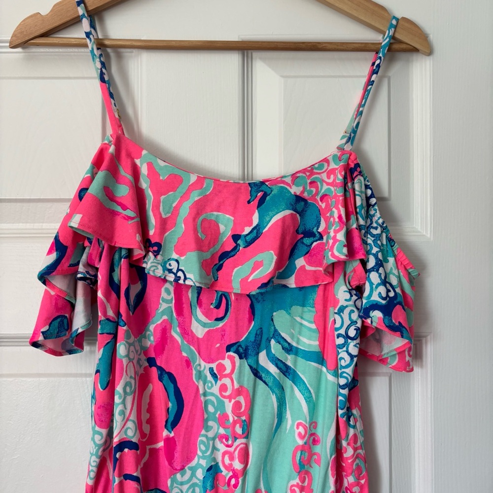Lilly Pulitzer Klea Romper Off the Shoulder Coral Reef I'm So Jelly Jumpsuit S - Picture 4 of 11